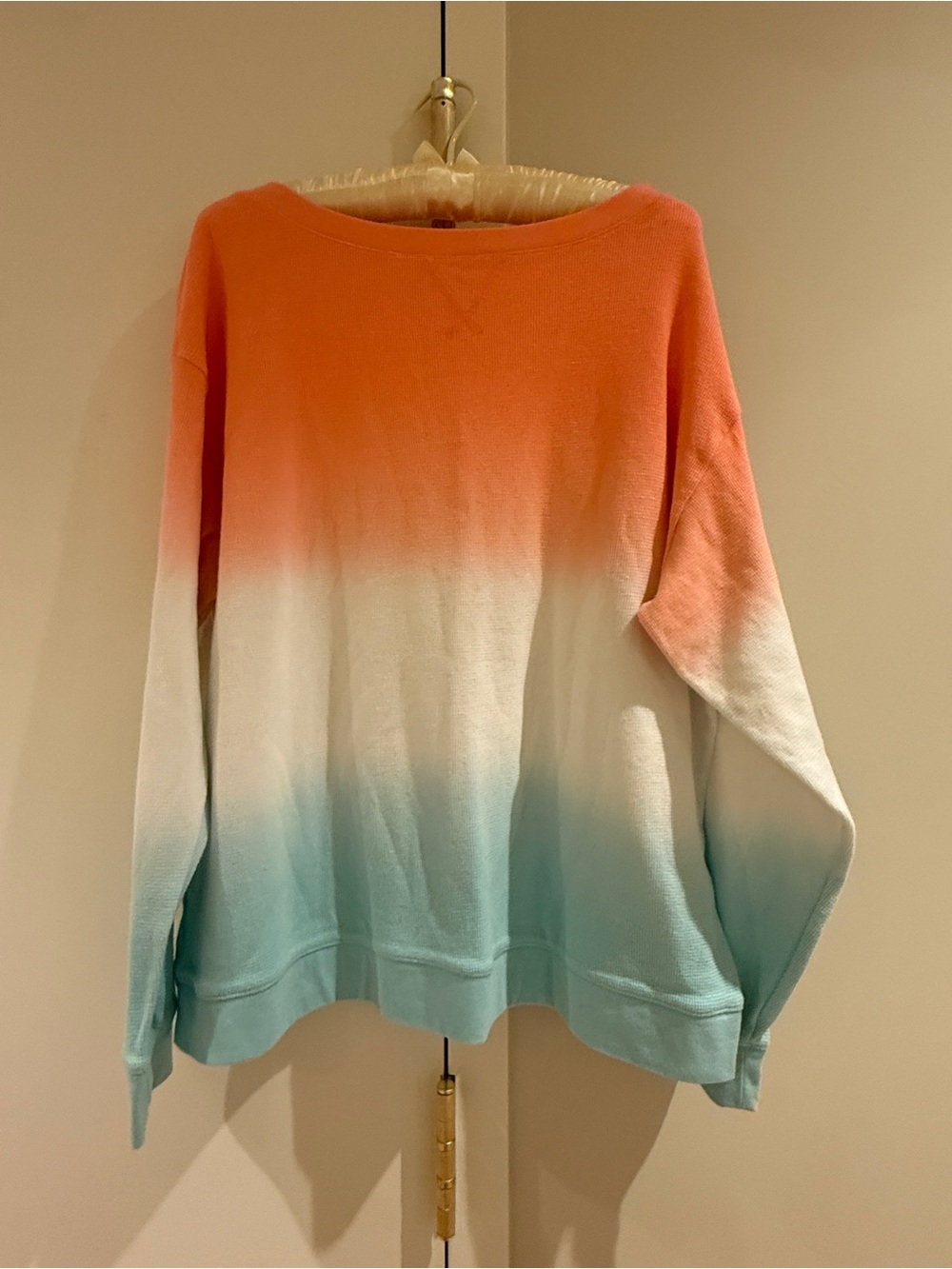 Splendid Coral, White & Aqua Ombre Crew Neck Sweater